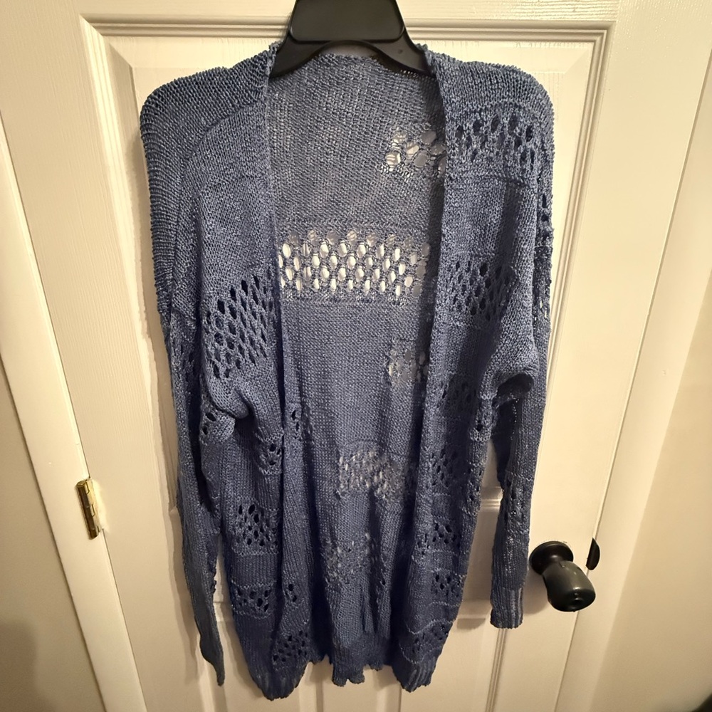 Blue Open-Knit Women's Sweater